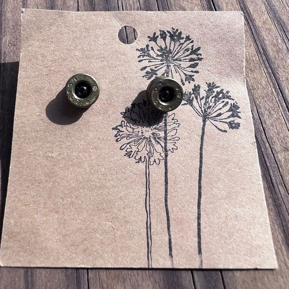 Rich McCoy Unique Handmade Upcycled Brass Bullet
Casing Earrings Garnet Jeweled - Picture 3 of 5